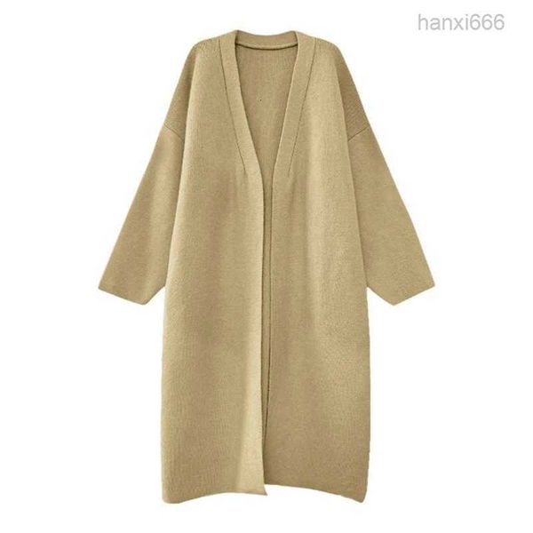 Maglieria femminile maglione cardigan lungo la maglia anteriore aperta 2024 Slouchy Maxi Fall 066c