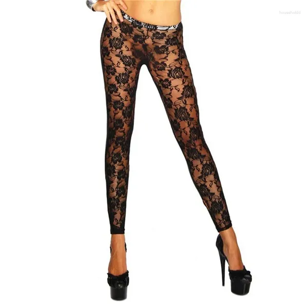 Calça feminina feminino preto rosa videira pura de renda floral de renda floral lápis apertado