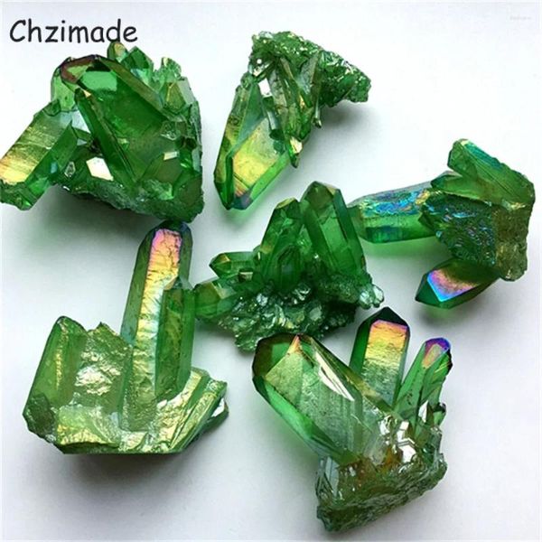 Figurine decorative Chzimade Green Color Angel Aura Quartz Crystal Cristal Cluster Titanio Rivestimento Elettroplating Stone Healing Home Decor