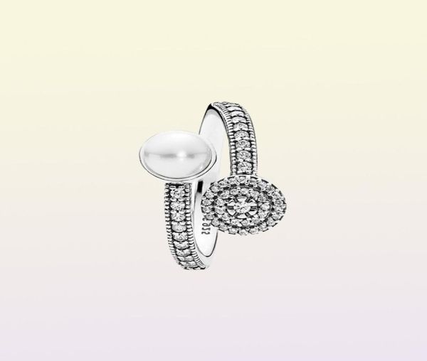 Винтажное и элегантное жемчужное кольцо для 925 серебряного серебра с Cz Diamonds Radiant Persing Ladies Ring с оригинальным праздничным подарком 8233915