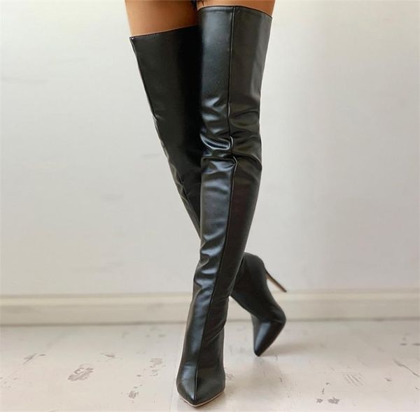 Siyah uyluk yüksek botlar seksi topuklular aşırı bayanlar sonbahar kış ayakkabıları kadın039s uzun bot artı boyut 43 2108264145140