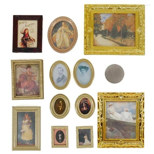 Frames Dollouse Ornament Resin Acessórios de bonecas artesanais Vintage Pos mini imagem 1:12 Pintura a óleo em miniatura em escala