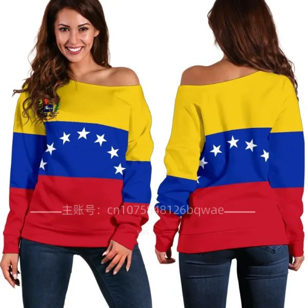 Vestidos de novo suéter feminino de suéter de ombro Venezuela Flag 3D Off ombro de manga longa Moda de moda casual Sweater feminino