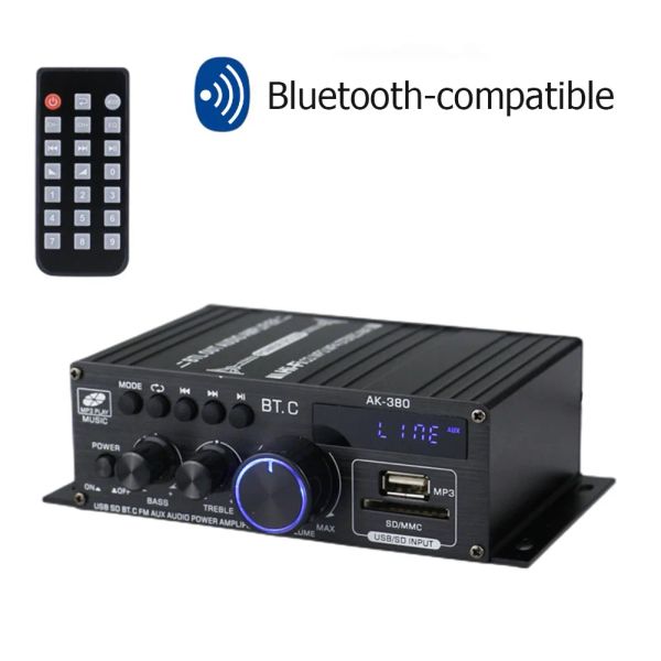 Amplificatori AK380 BluetoothComptible Amplificatore a 2 canali Mini Audio Audio Amplificatore Hifi Bass 40W+40W Music Player USB Aux Karaoke per Auto Home