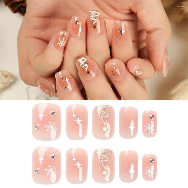 False Nails French Fashion Light Square Press na capa completa Christmas Snowflake Dips DIPS DIY