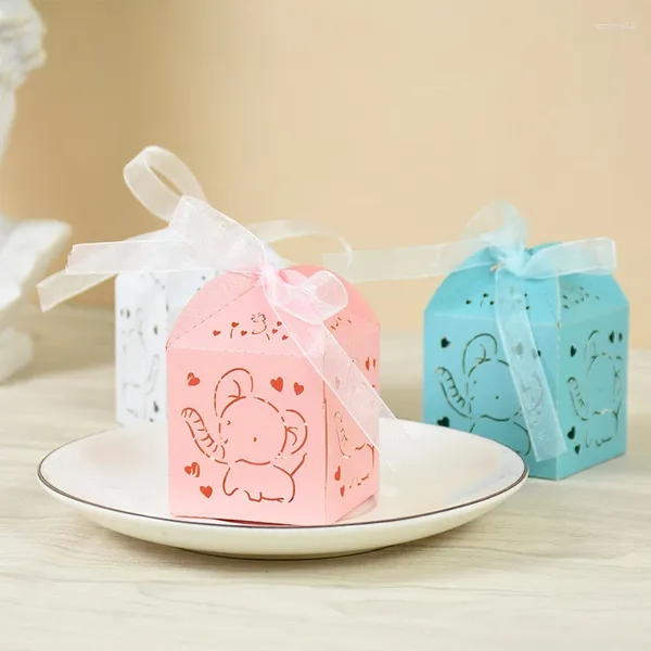 Geschenkverpackung 10/20pcs süße Elefant Hollow Carriage Box Babyparty Geschenke Süßigkeiten Verpackung Boxen Kinder Geburtstagsfeier Gender offenbart