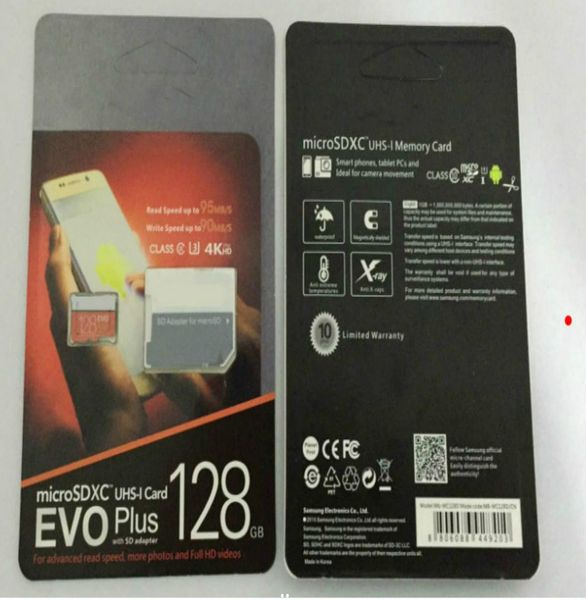 8gb16gb32gb64gb128gb256gb di alta qualità EVO plus schede micro SD U3Smartphone TF Card C10tablet PC Scheda di archiviazione PC 95MB2841218