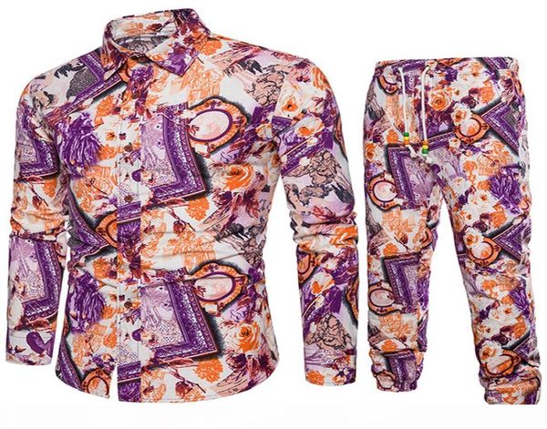 Blumendruck Männer Kleidung Neue Mode Männliche schlanke Trailsuits Gentleman Blumenanzug 5xl Plus Size Hosen und Hemden Set4425076