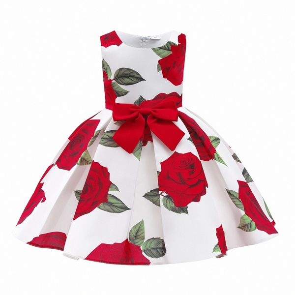 Meninas vestidos crianças princesas rosa bordado vestido de malha de malha de flor das saias de colega de performance de performance cetim de cetim de juventude