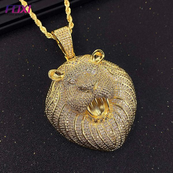 Hot Sale Sterling Sier Moissnite King Colar Iced Out Hip Hop Jewelry Gold Lion Pinging