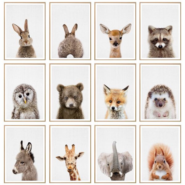 Süße Kaninchen -Hirsch -Eule Bär moderne Tierplakatwand Leinwand Bilder Malerei Accessoires Poster Dekor für Kinder Schlafzimmer