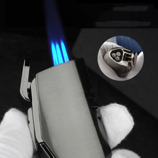 Jobon Drei Taschenlampe Hellerstrahl Straight Flammen Windschutz mit Gasfenster Zigarrenschneider für Zigarre ZZ