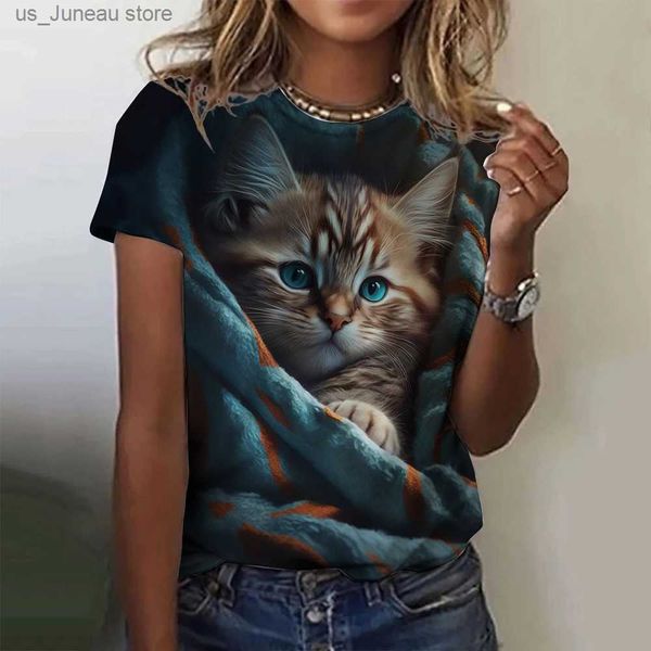 Frauen T-Shirt Mode Womens T-Shirt Tier 3D-Druck Kawaii Katze Grafik t Tops Sommer Kurzes Slve T-Shirt Casual WEWEN TOP DESIGN DESIGN 1 T240415