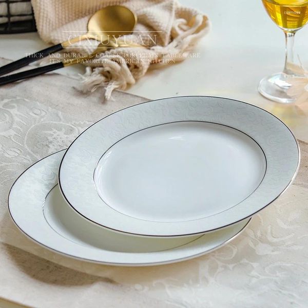 Placas de 8 polegadas de 8 polegadas Branco China Dinner Plato de esmalte Chinesa Placa de porcelana Chinesa Placas de mesa de mesa Cerâmica Supplies