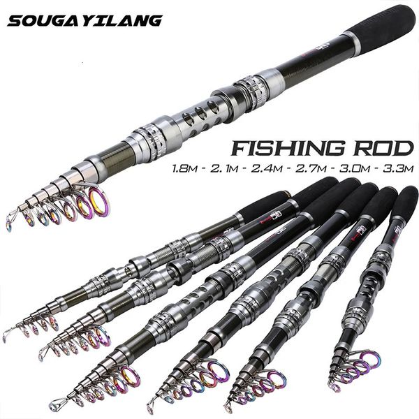 Sougayilang carbono telescópico 2.1-3.3m Multifuncional haste de pesca portátil Travel Spinning Fishing Fishing Tackle Pesca 240408