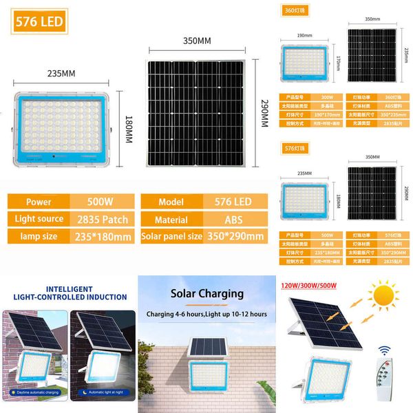 Novo inundação ao ar livre IP67 LED à prova d'água com controle remoto Solar Spotlight Light para pátio do jardim