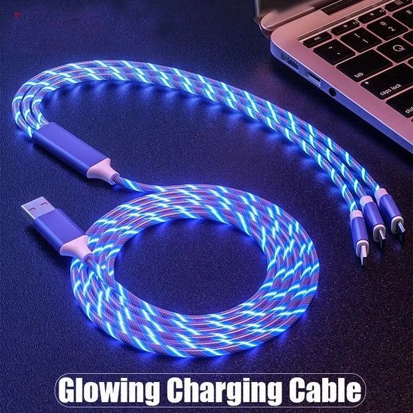 Cavo luminoso LED LED leggero micro USB Tipo C Cavo 3A Carica rapida per Samsung iPhone Xiaomi Flusso Streamer USB C Cord