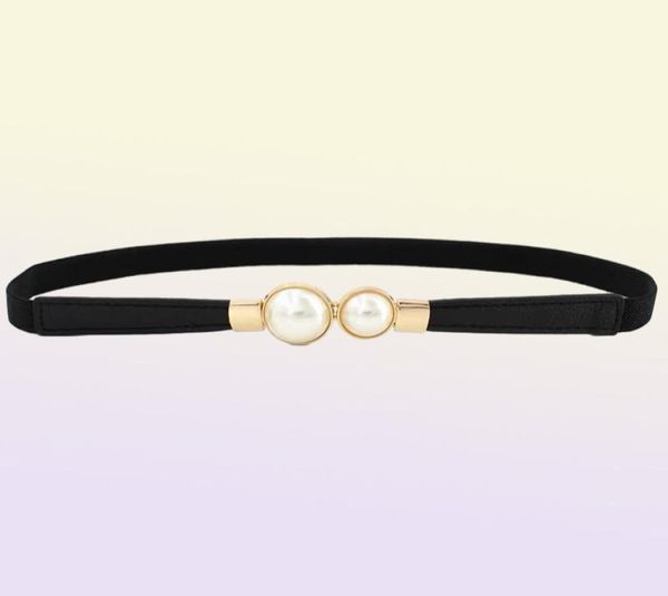 Cintos Mulheres Double Pearl Belt Belt Feminino preto vermelho PU de couro PU Salia de cintura elástica feminina feminina Designer de cintura ND2352397939