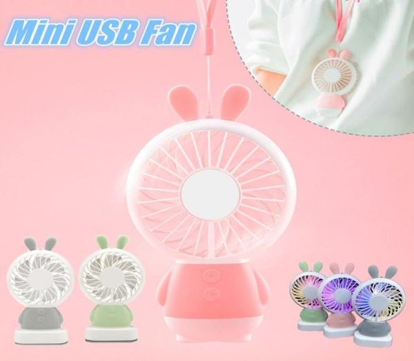 1pcs tragbarer Handheld USB -Fan Mini Cartoon Kaninchenbär Luminöser farbenfroher wiederaufladbar