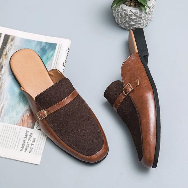 Sıradan Ayakkabı Nefes Alabilir Erkek Yarım terlik Yaz Yumuşak Deri Muller Üzerinde Slip Men Loafers Raffy Flats Tembel