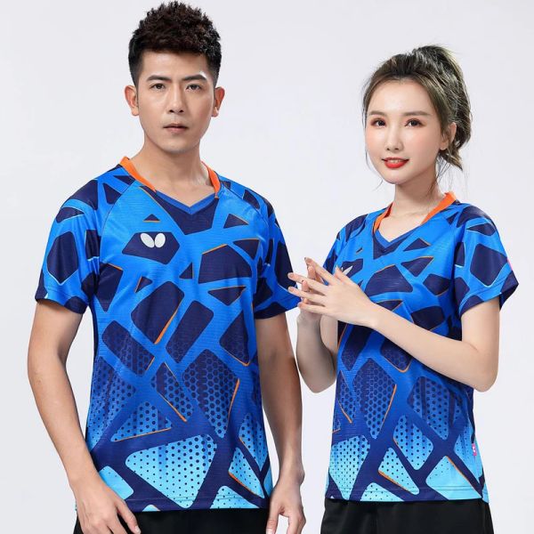 Maglie da uomo badminton sport camicie ping pong tavolo tennis top rapido a secco traspirante con la squadra di vestiti di abbigliamento da squadra con manica corta 40