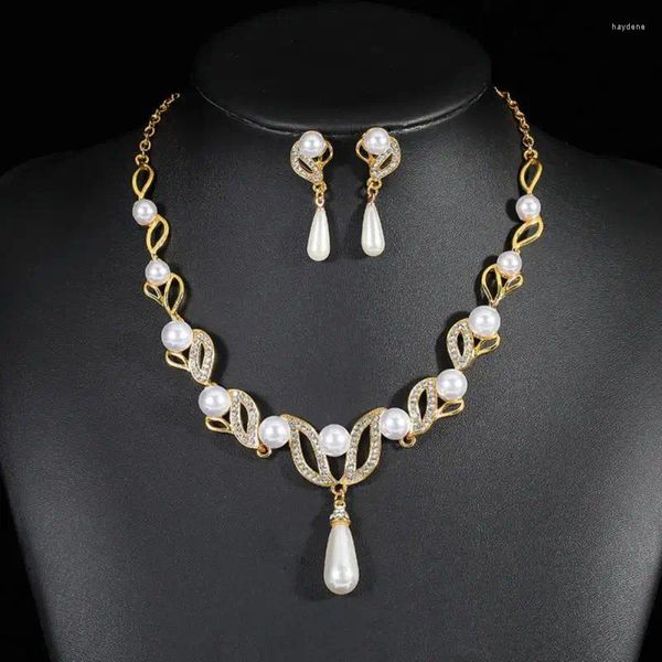 Orecchini di collana set da donna in lega in lega di rina perle perle da sposa Lady che penzola per orecchini collane accessori per gioielli