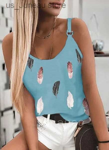 Serbatoi da donna camis Casual Feather Stampa di canottiere Slievels Fashion Fashion Off spalla Summer T-shirt S-5xl gilet 1 T240415