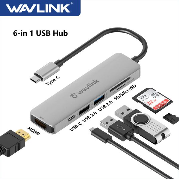 Hubs Wavlink USB C Hub Typec Adapter 4K 30Hz Hdmicompatible USB Mini Docking Station SD/TF -Leser für PC -Tablet -Laptop Windows/Mac