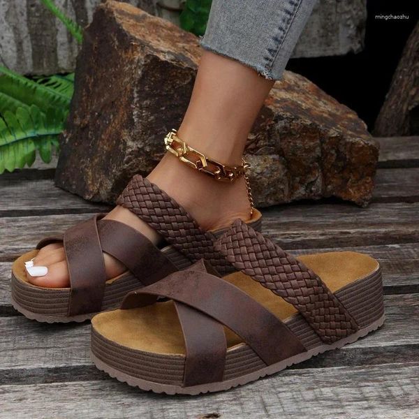 Kleiderschuhe Frauen Cork Flat Sandalen Nicht-Rutsch-Plattform Flats Pines Pantetten im Freien Frauen