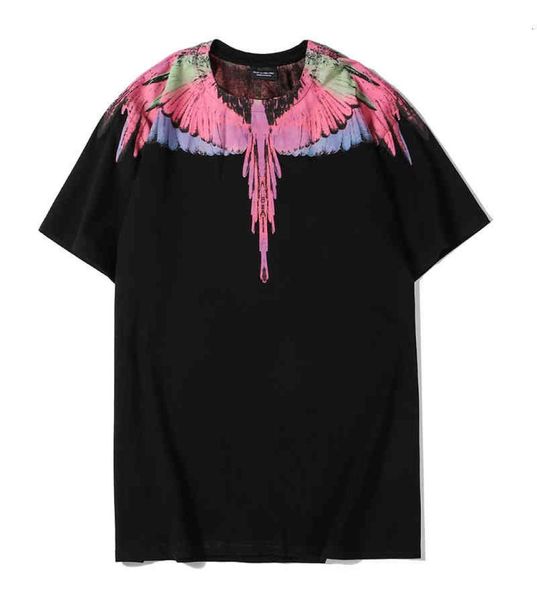 Camicie marcelo Burlon 20SS Hip Hop High Street Fashion cravatta tinta di gocce d'acqua piuma ali a manica corta pura cotone per 9396276