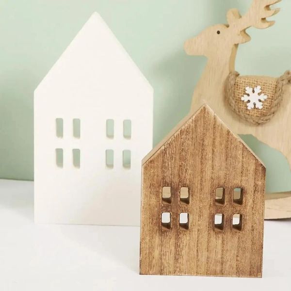 Dekorative Figuren Weihnachten Nordic Style Kabine Mini Holz Miniatur Home Office Urlaub Dekor Haus DIY Weihnachtsbaum Ornamente Kinder Geschenke