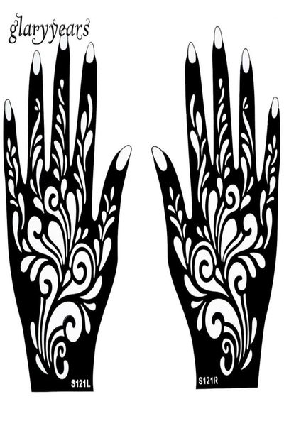 Whole1 Paar Hände Mehndi Henna Tattoo Schablonenblumenmuster Design für Frauen Körperhandkunstmalerei Einweg 20 cm 11 cm S9813562