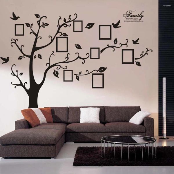 Wandaufkleber 3D DIY PO Tree Decals groß 250 180 cm/99 71in Schwarz Kleber Familienmalerei Mural Art Home Decor