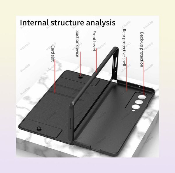 Корпуса с сотовым телефоном карт. Слот -кошелька кожи для Samsung Galaxy Z Fold 4 5G со съемной крышкой держателя ручки Fold4 W2210146712596