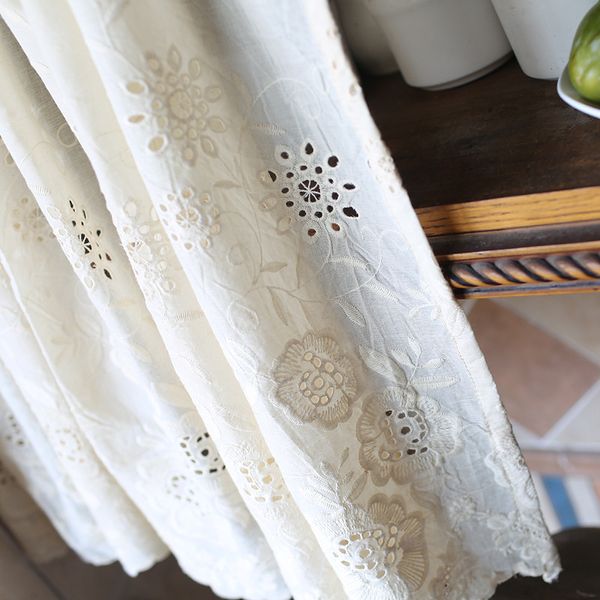 Cortina de janela de cafés da Vintage Sheer White Lace Vintage Bordado Bordado Floral Bordado para Ministro de Jantar de Armário de Cozinha e Banheiro