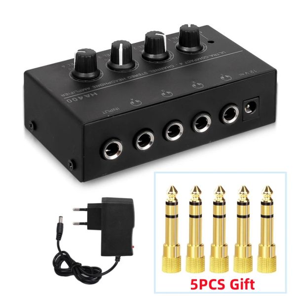 Verstärker Mini -Stereo -Kopfhörerverstärker 4 Kanäle HA400 Ultrakompakter Audioverstärker Stromadapter EU -Stecker 6,5 mm bis 3,5 mm Konverter