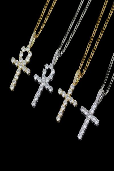 colares pendentes de diamantes cruzados do hip hop para homens Religião Cristianismo Colar de luxo Jóias de jóias de zircões de cobre com revestimento de ouro Cu7656381