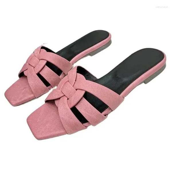 Slippers clássico de pé de dedo aberto de dedo rosa conforto hollow moles escorregar em cristais decoração de decoração sandálias de verão sapatos de praia para meninas