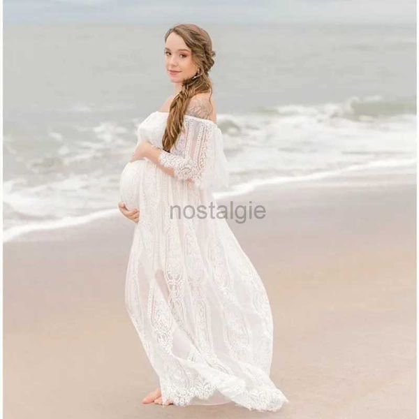 Mutterschaftskleider 2023 Sommer Entbindlichkeit Spitzenkleider Boho Mutterschaft Fotografie Kleid Slash Hals Schwangerschaft Casual Long Kleid 24412