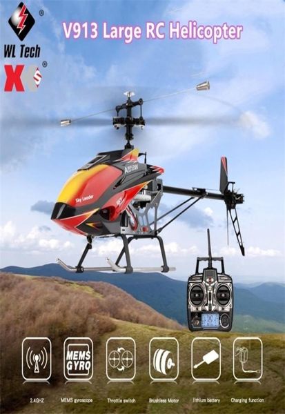Wltoys v913 4CH безмолвное RC Helicopter 24 ГГц дистанционное управление Antifall 70см RC Helicopters Buildin Gyro Model Outdoor Toys 220328432571