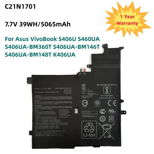 Batterie C21N1701 7.7V 39W Batteria per laptop per Asus VivoBook S406U S460UA S406UABM360T S406UABM146T S406UABM148T K406UA C21PQC5