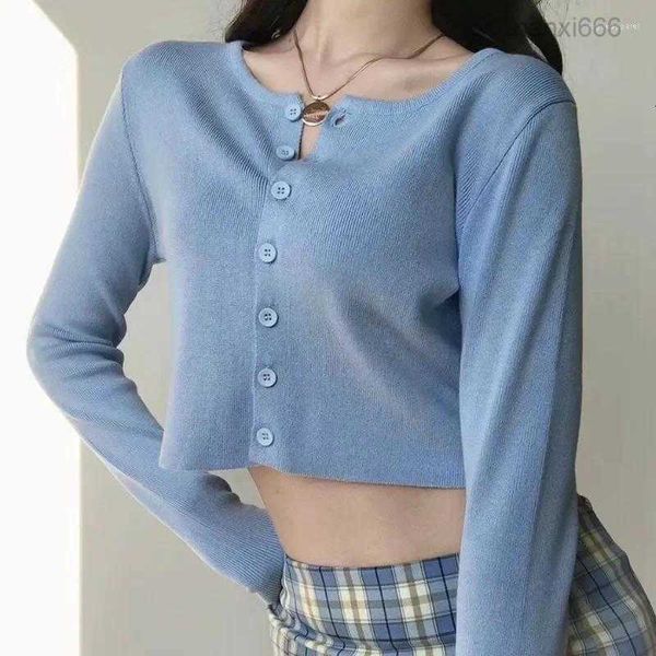 Damen Strick 2024 Kawaii Cropped Cardigans Frauen Strickernte Pullover Top schwarze sexy Pullover Kurz süße gestrickte Vintage Koreanisch