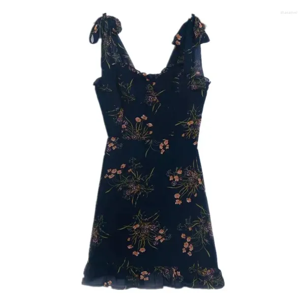 Vestidos casuais verão FRANCE FRANCE VINTAGE VINTAGE NAVY PRIMEIRA FLORAL TIRA BUIO BOIO