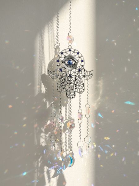 Hanging Kristalle Sonnenfänger böse Augen Hamsa Hand Regenbogenhersteller Chakra Buntglas Licht Fänger Prism Home Garten Dekoration