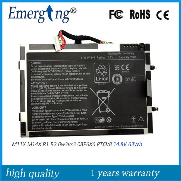 Batterie 14.8v 63Wh PT6v8 Batteria per laptop per Dell Alienware M11x M14X R1 R2 R3 8P6X6 08P6X6 T7YJR P06T