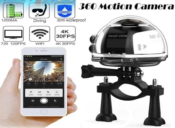 Câmera V1 4K WiFi Sport Wireless Câmera panorâmica de 360 graus 3d VR Câmera de esportes de ação Wi -Fi 16MP HD 30fps à prova d'água Mini DV CAMC9795210