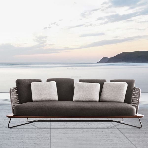 Hausgartenmöbel Set Nordic Rattan Outdoor Sofasoutdoor Freizeit Balkon Sofa dreiteiliger Set modernes Wohnzimmersofa Stuhl