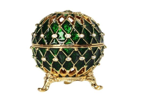 Izgara Faberge Yumurta Kristal Bejeweled Boynah Takı Kutusu Küpe Tutucu Pewter Süslemesi Hediye299w2094310