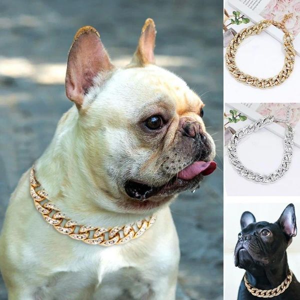 Collaro di abbigliamento per cani Diamond Full Diamond Gold Gold Neckace Cuban Accesorios Para Perros Forro Forro