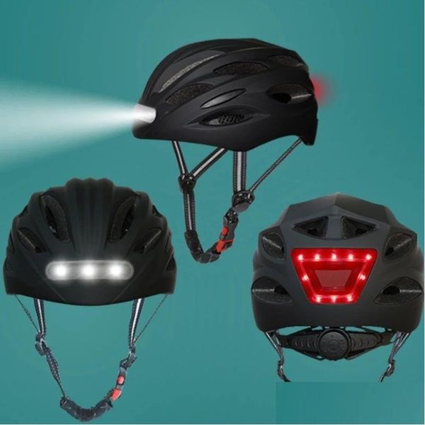 Capacetes de ciclismo Capacete de bicicleta de lâmpada LED com luz traseira integralmente soldada esporte ao ar livre equipamento de bicicleta de moto 230525 Drop D OT2GF